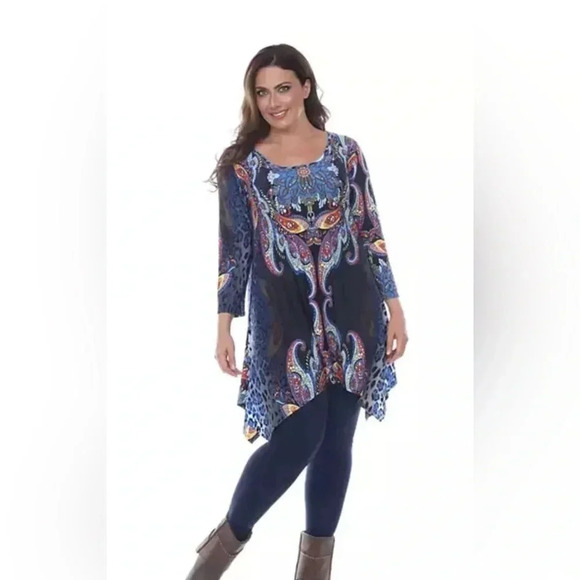 WHITE MARK New Plus Gypsy Goth Marlene Tunic Top size 2xl with 3/4 sleeves - Picture 1 of 5